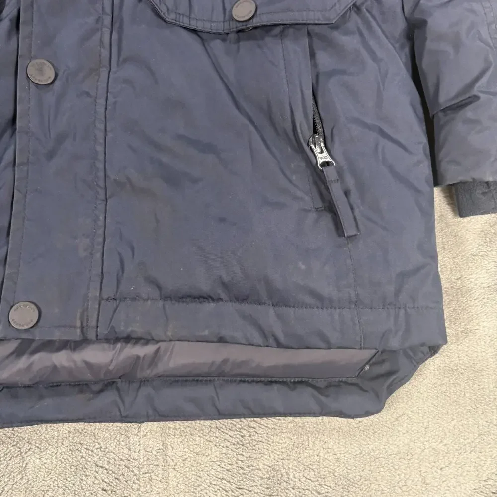 Lands' End Kids Winter Parka Coat L 10-12 Navy Down Faux Fur Hood